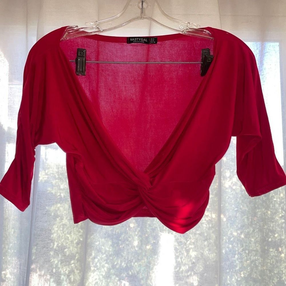 Nasty Gal Red Low V-Neck Top